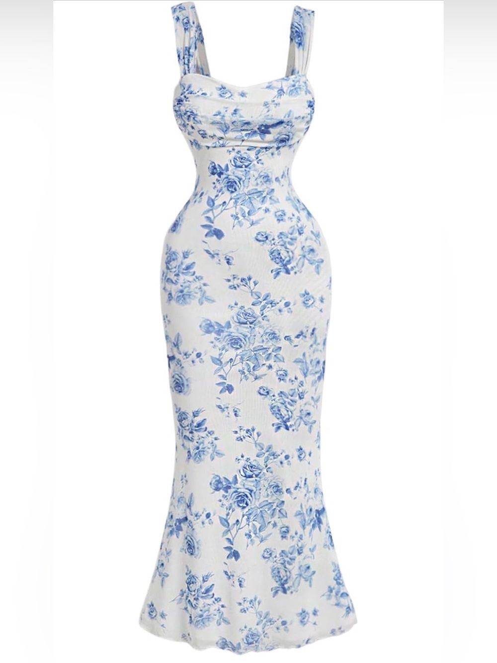 Blue Floral Sweetheart Midi Dress - Women's